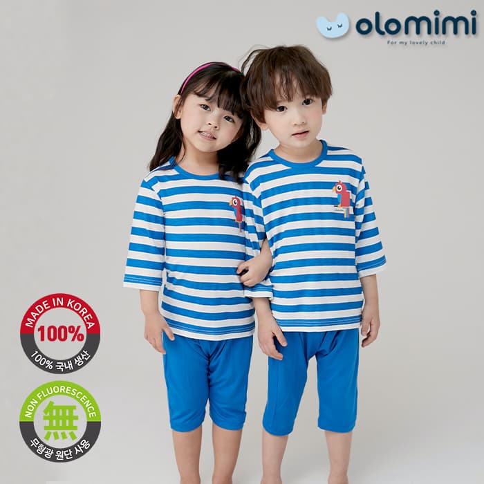 KOREA__OLOMIMI_  22SS Kids home wear_loungewear_Three_quarter sleeves Rayon_Stripe Navy